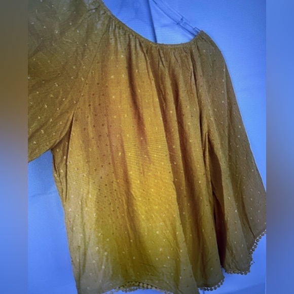 Fever Womens Mustard Rayon Crop Top Blouse Bell Sleeve Relaxed Boho Sz S NWT - Picture 5 of 6